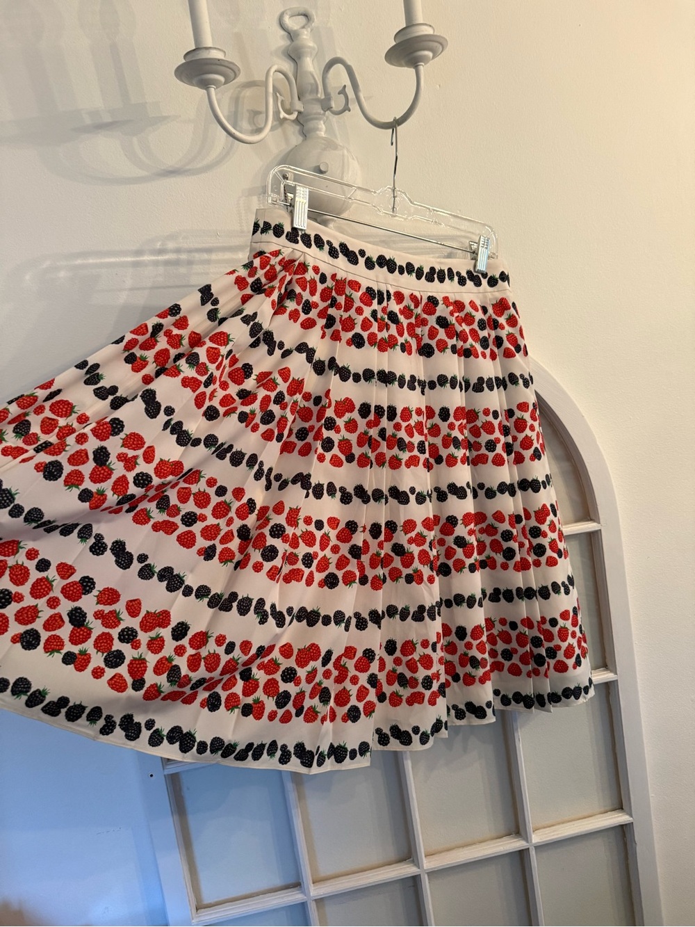 J. Crew Cottagecore Strawberry and Berry Pleated Midi A-Line Skirt 6  whimsical